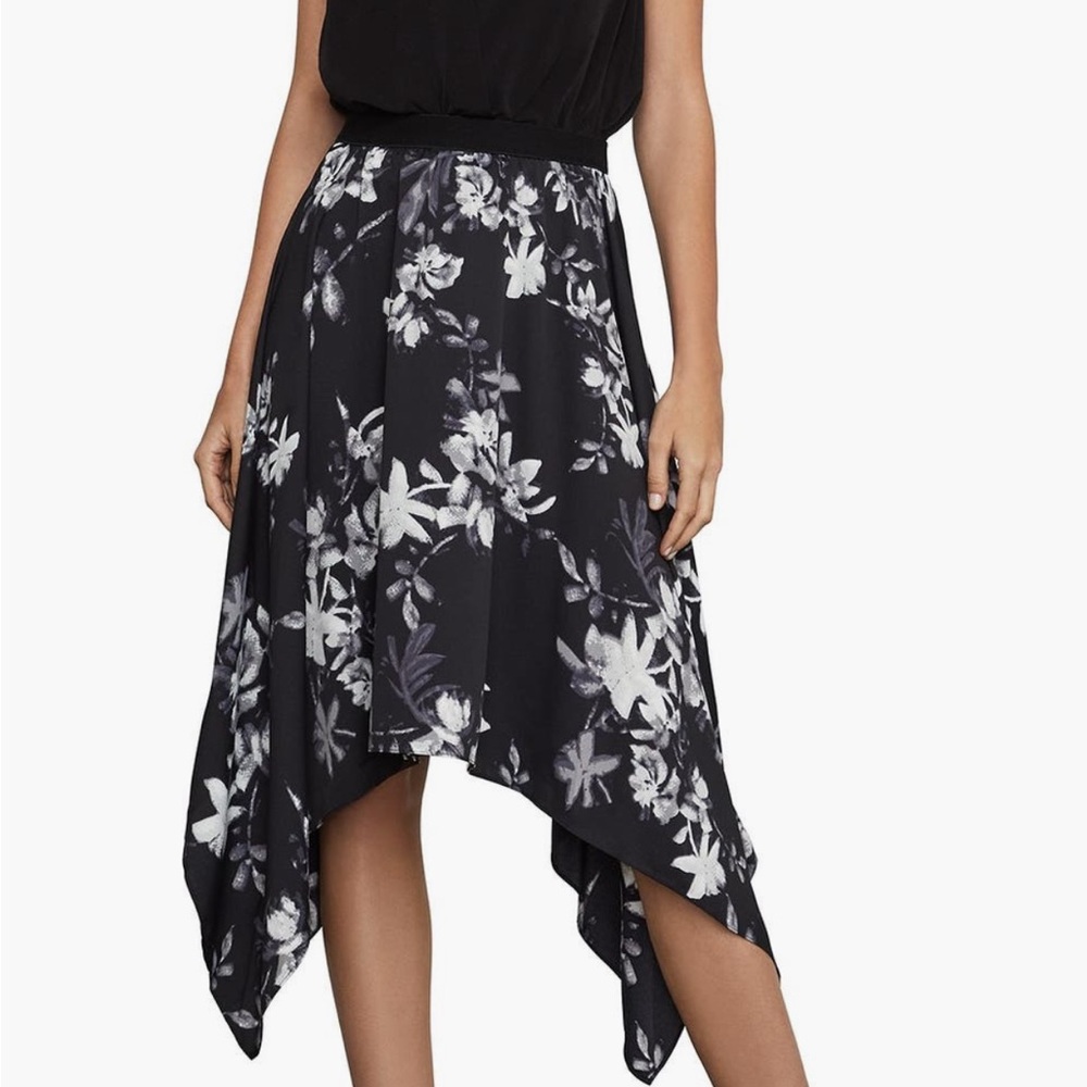 BCBGMaxAzria Black and White Floral Asymmetrical Skirt